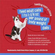 Wet cat food can feeding instructions panel for adult cats, daily portions