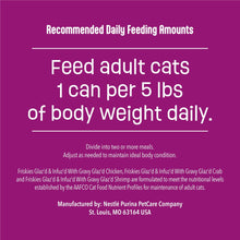 Recommended daily feeding amounts label for Friskies Glaz’d & Infuz’d wet cat food