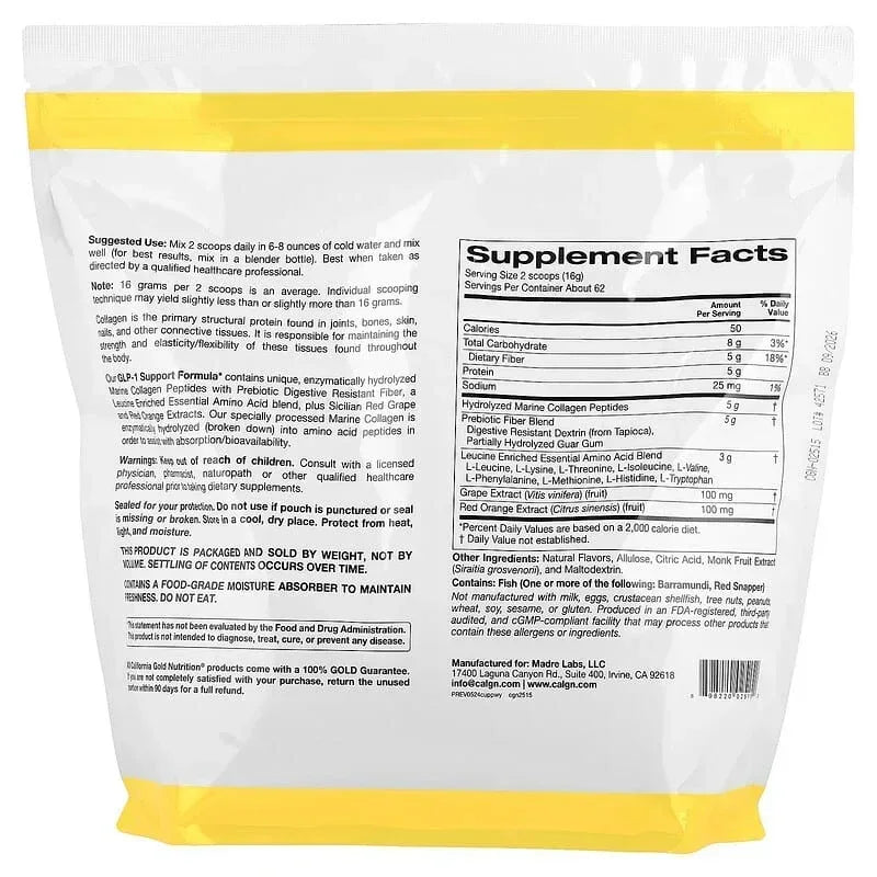 California Gold Nutrition, GLP-1 Support Formula with Collagen Peptides, Prebiotic Fiber & Essential Amino Acids
