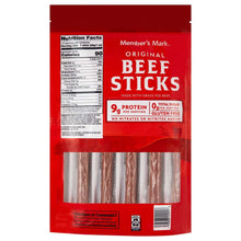 Back of original beef sticks pouch with nutrition facts and ingredients panel.