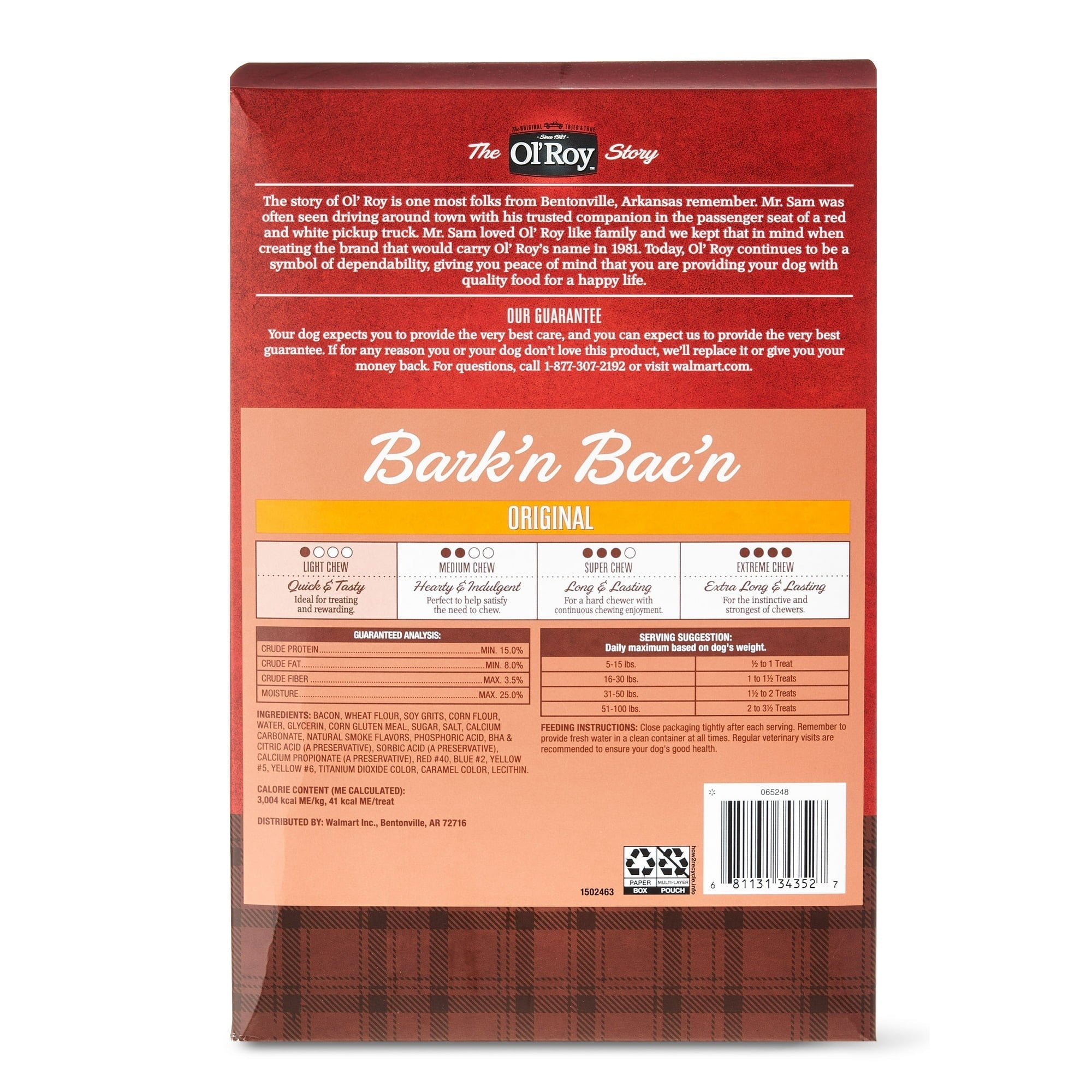 Ol'Roy Bark'n Bac'n Dog Treats with Real Bacon Chews, 25 oz Box (2 Count)