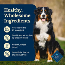 Blue Buffalo Delectables hearty beef topper healthy ingredients icons with dog