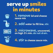 Mac and cheese cup microwave instructions graphic with numbered heating steps