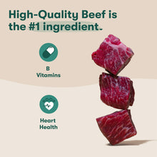 Jinx grain-free wet dog food infographic with beef pieces and vitamins icon