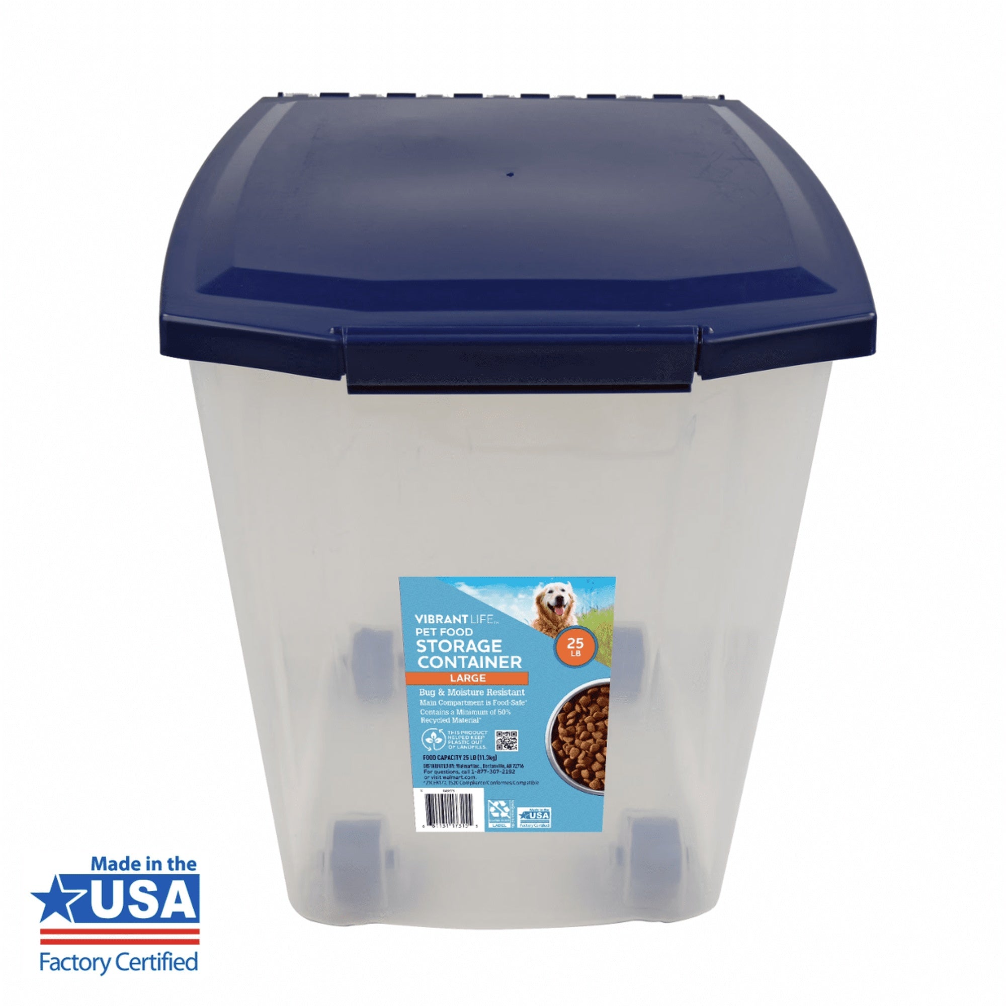 Vibrant Life Wheeled 1-Piece Dog Food Storage Pail with Pet Food Storage Container, Clear, (1 Pack)