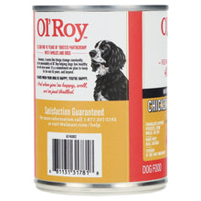 Ol' Roy dog food can side with black-and-white dog image and satisfaction guarantee