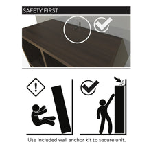 Safety instructions for securing a 6-cube storage organizer with a wall anchor kit