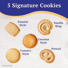 Signature cookies guide featuring Finnish style, vanilla ring, coconut, country, and pretzel