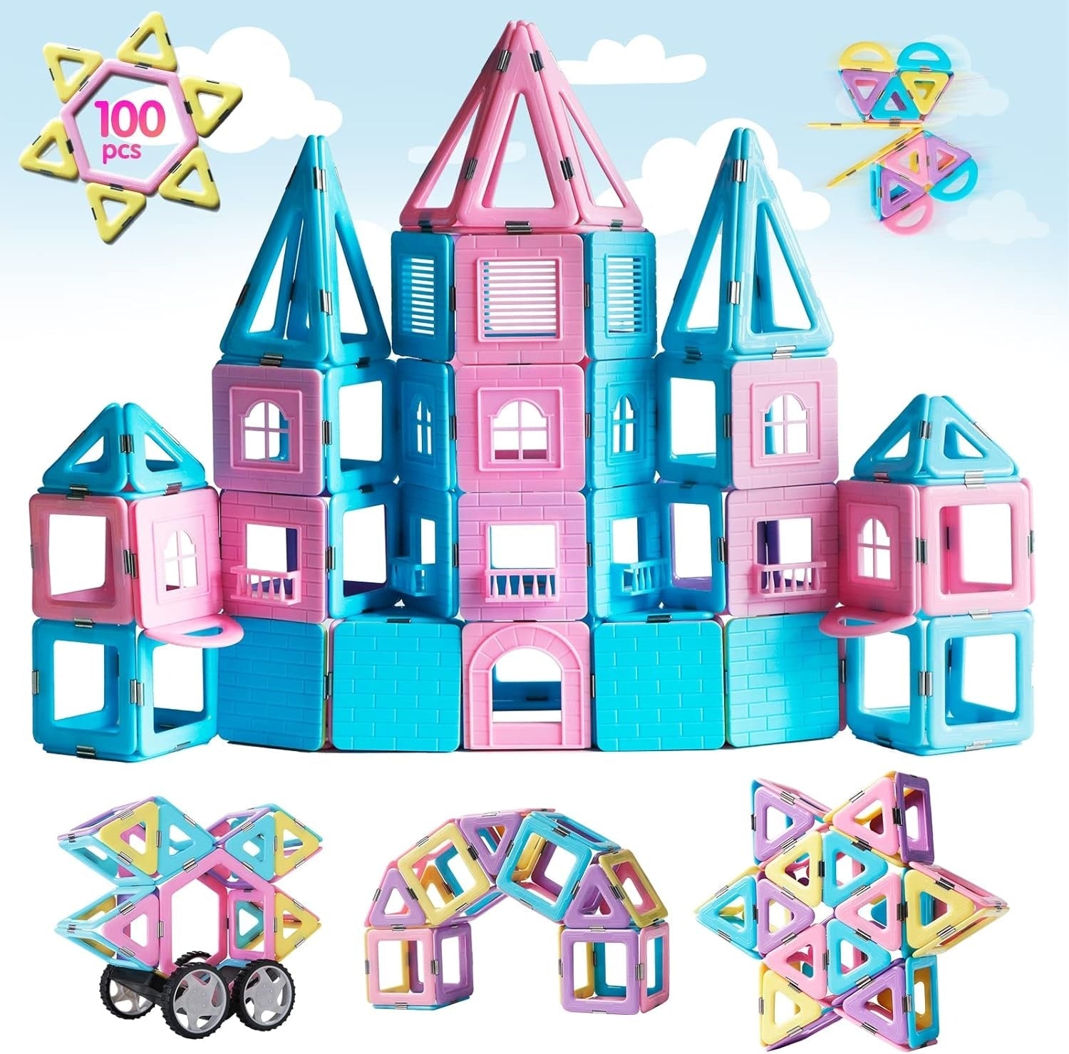 Magnetic Tiles 80pcs Magnet Building Blocks Set Creative Stacking Toys for Kids, 3D DIY Construction Kit Preschool Child Montessori Toys STEM Learning Toys Gifts for Girls Boys 3 4 5 6 7 Years