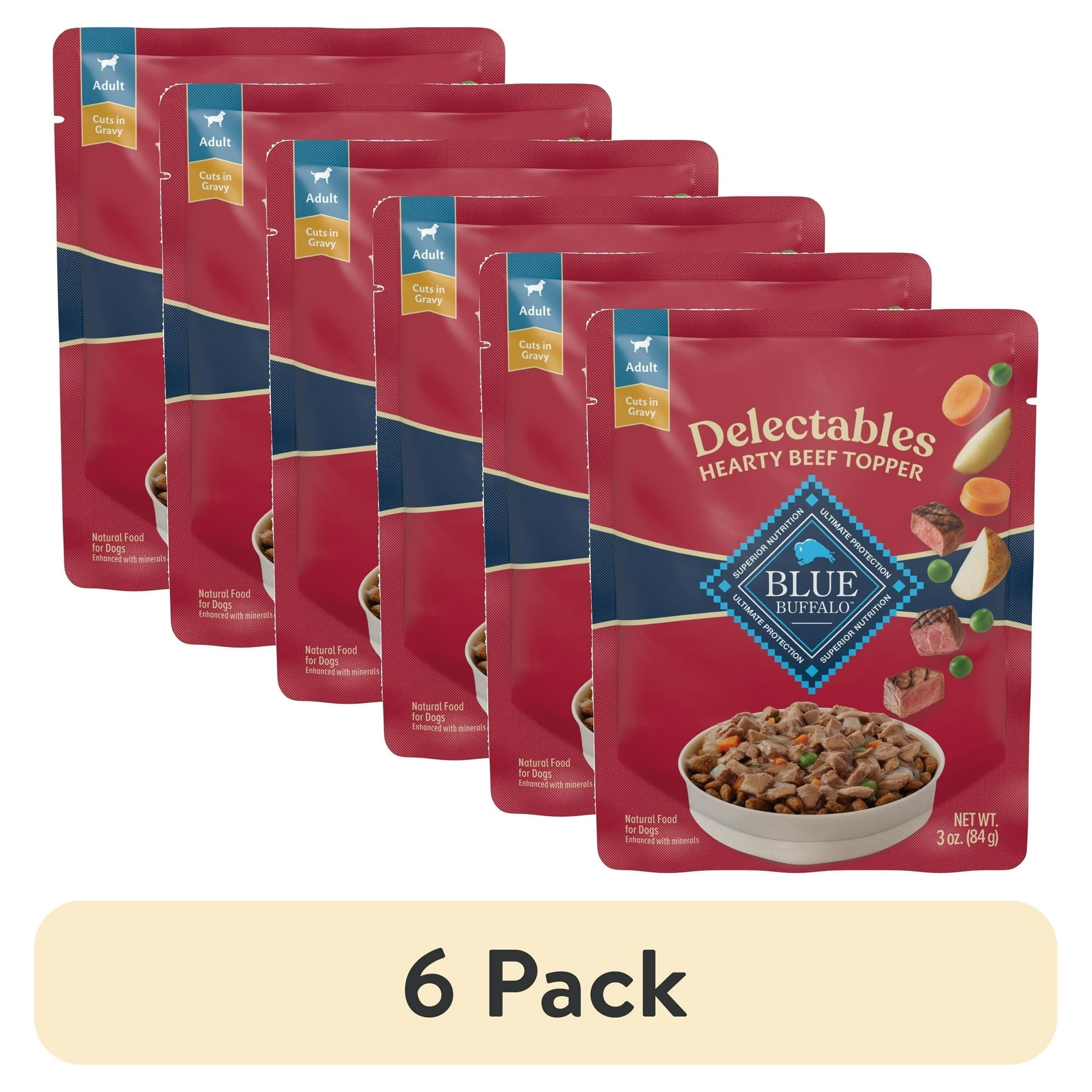 Blue Buffalo Delectables Natural Wet Dog Food Toppers, Hearty Beef, 3-oz Pouch