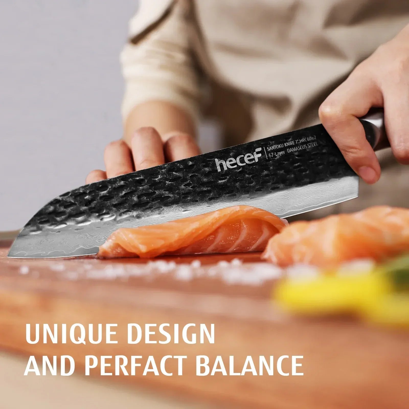 Hecef Japanese Chef Knife, Forged 67-Layer Damascus Steel Ultra Sharp Professional Hammered Carving Knife - USA MEGA SHOP