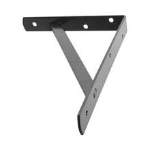 Black shelf bracket corner style with top lip, angled brace, and mounting holes.