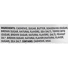 Ingredients list on a butter toffee cashews pouch