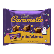 Purple Cadbury Caramello miniatures chocolate bag with bunny and caramel flower graphics