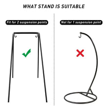 Suspension stand graphic showing hammock chair setup for two points vs one point