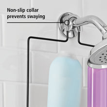Black non-slip collar hanging shower caddy mount with suction-style connector