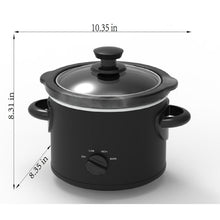 2-quart manual slow cooker with glass lid and matte black base, front knob control