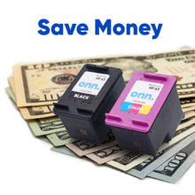 Two remanufactured ink cartridges, black and color, side-by-side close view