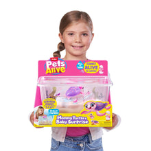 Turtle surprise playset box with mother turtle and baby turtle toy figures in tank