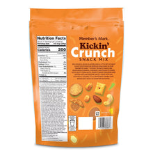 Member's Mark Kickin' Crunch Snack Mix orange bag back with product details and nutrition label