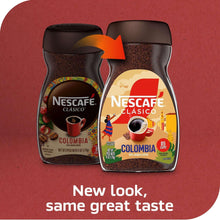 Two instant coffee jars with arrow, Colombia medium roast instant coffee