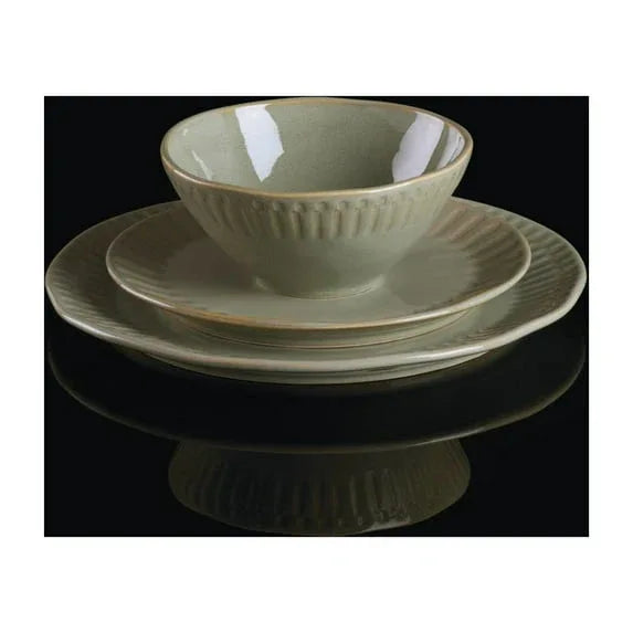 Oneida Entertain 365 12-Piece Artisanal Green Stripe Stoneware Tableware Set (Service for 4)