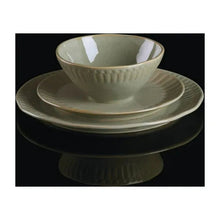 Green stoneware dinner plates and bowls with scalloped ribbed rims, 12-piece set