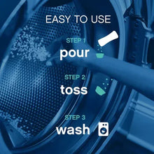 In-wash scent beads use steps graphic: pour, toss, wash