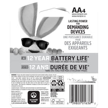 AA4 rechargeable battery pack back label with barcode and battery life details