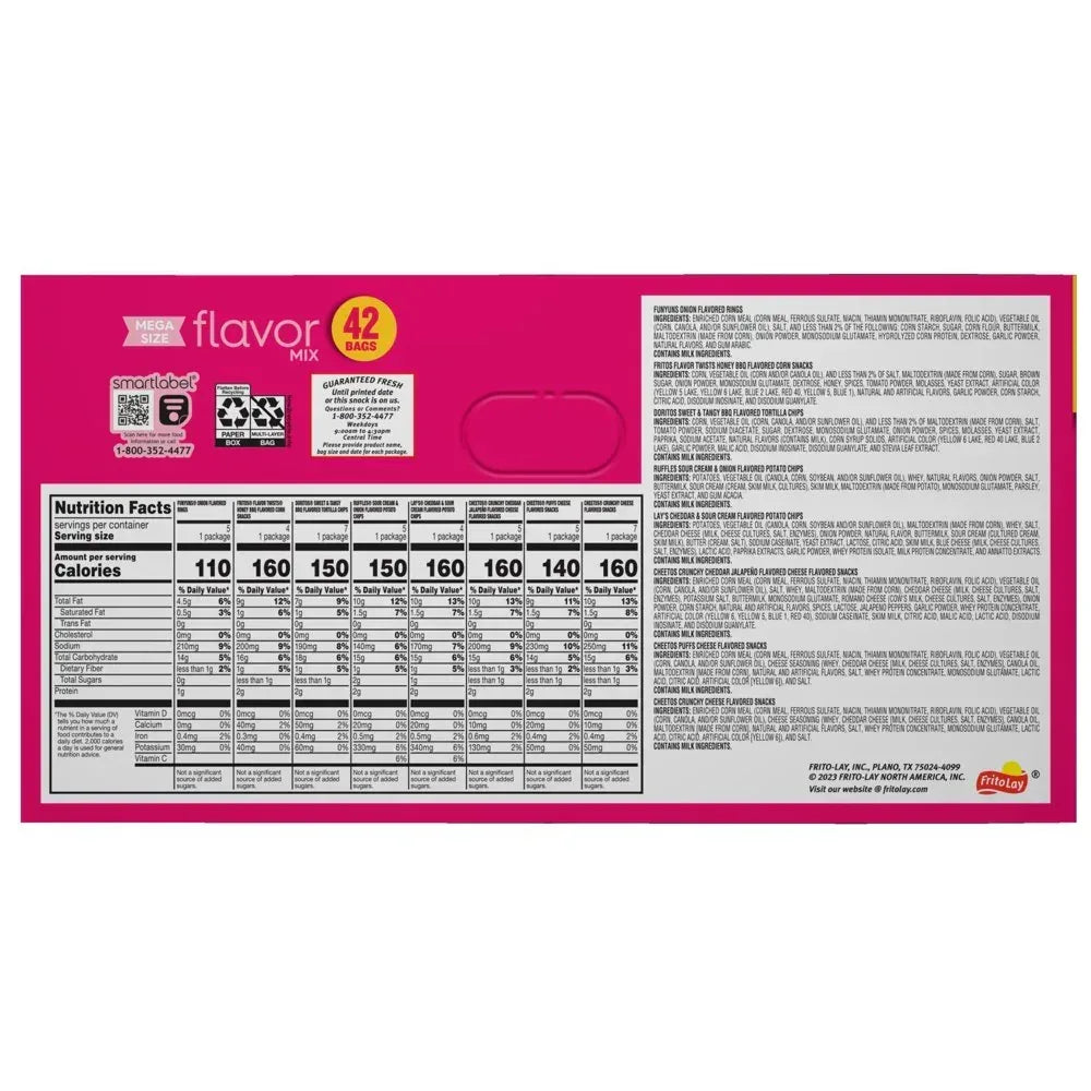 Frito Lay Snacks Variety Packs Fun Mix, 40.125 Oz Bag, 42 Count