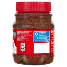 Instant coffee jar back label with ingredient and quality information.
