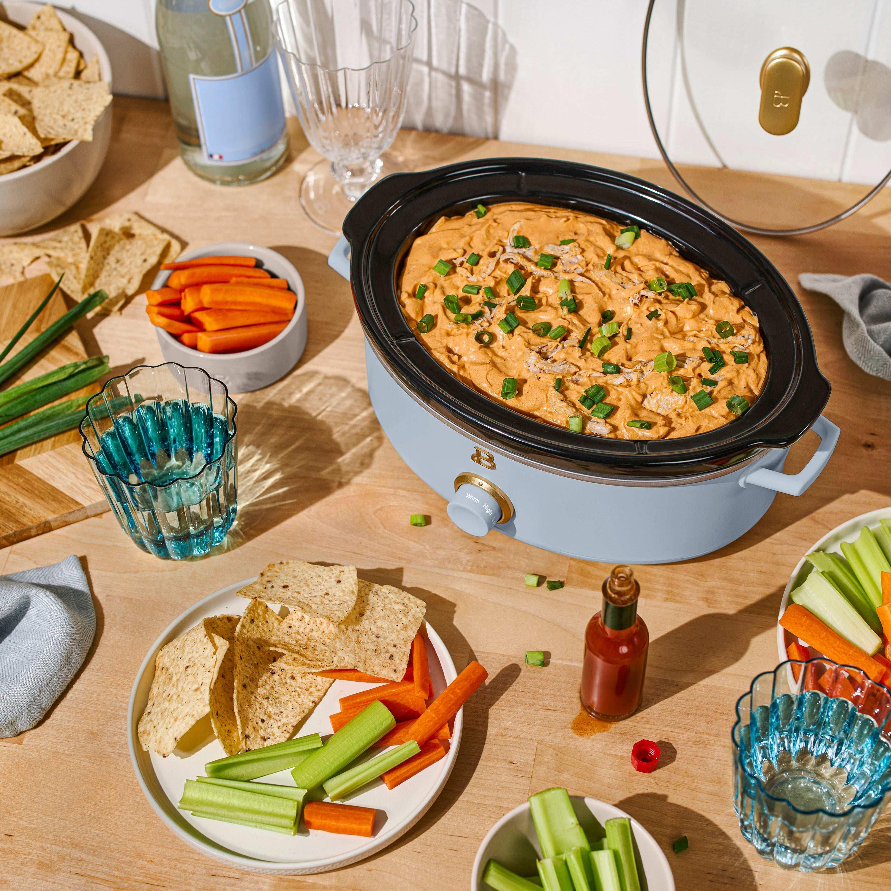 Beautiful 2.5 Qt Dip and Serve Manual Slow Cooker, Cornflower Blue by Drew Barrymore - USA MEGA SHOP