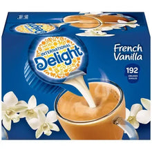 French Vanilla creamer singles box, 192 count, with creamer cup artwork