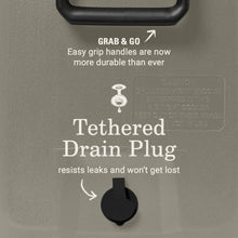 Coleman hard chest cooler close-up of tethered drain plug
