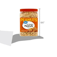 Peanuts jar height 6 3/4 in, orange label with red cap shown against blank background.
