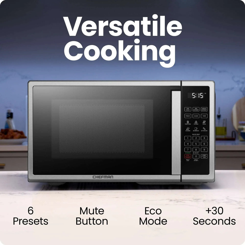 Chefman 0.9 Cu ft Countertop Microwave Oven, 900 Watts - Stainless Steel - USA MEGA SHOP