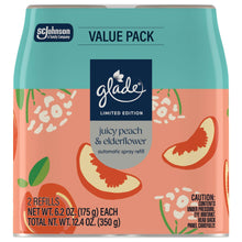 Glade value pack refill can, juicy peach & elderflower, 2 refills, 6.2 oz each