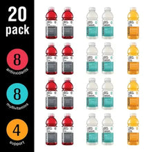 20-pack variety of Glaceau vitaminwater zero sugar bottles, showing 8, 8, and 4 count labels