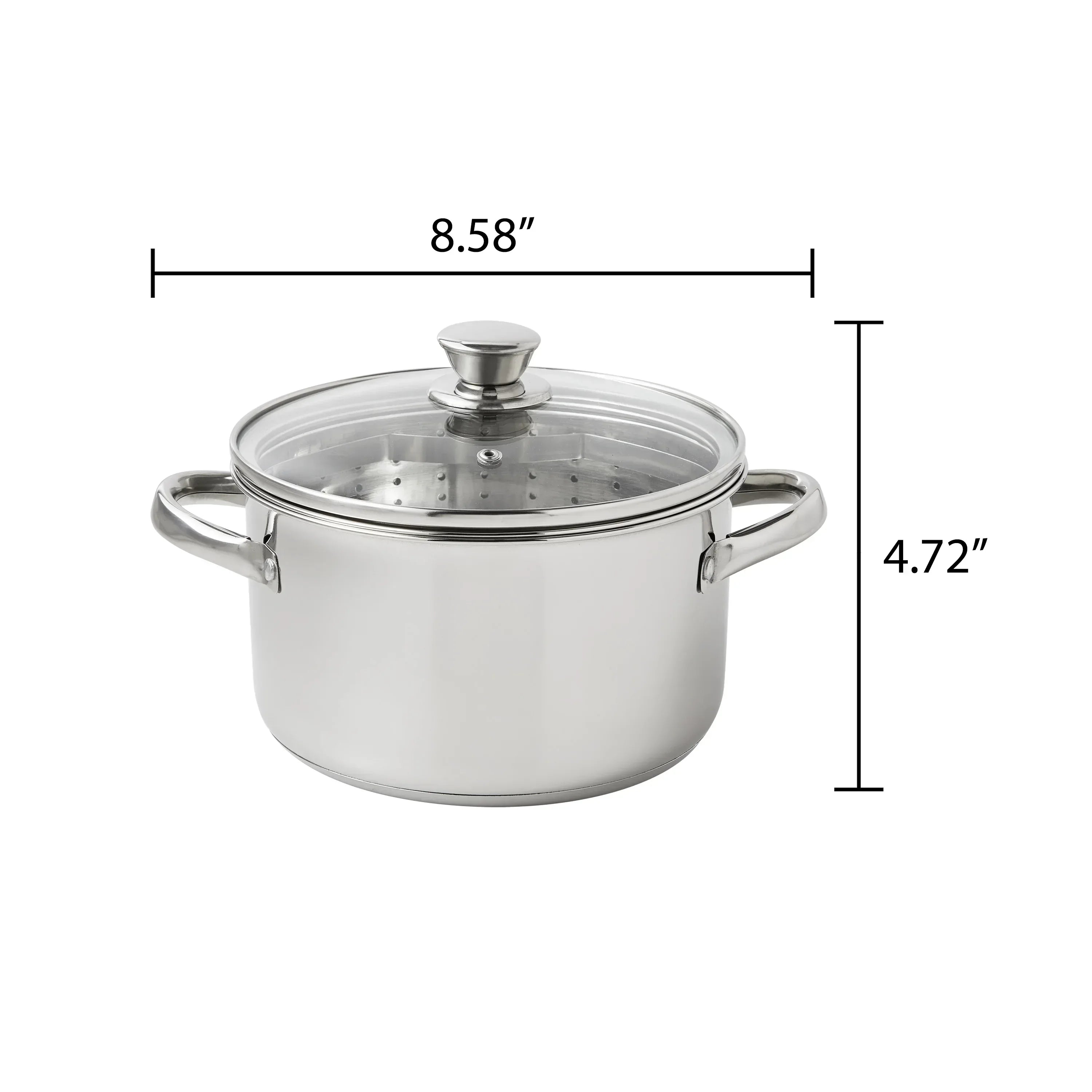 Mainstays Stainless Steel 4-Quart Steamer Pot with Glass Lid, Induction Compatible, Dishwasher Safe, Veggies, Fish