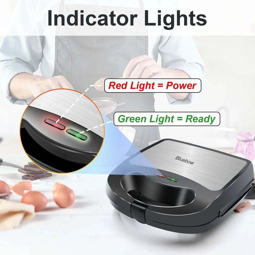 Bluebow 3 in 1 Sandwich Maker, 2 Slice Waffle Maker, Panini Press Grill with Removable Non-Stick Plates, Breakfast Grilled Cheese Maker - USA MEGA SHOP