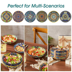 Malacasa Pasta Bowls, Ceramic Salad Bowls Set of 6, 42 oz Large Corlorful Serving Bowls for Kitchen, Dishwasher Microwave Safe Soup Bowls Set, Pasta Plates - USA MEGA SHOP