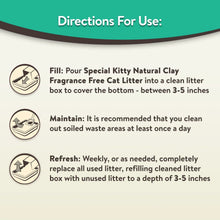 Cat litter directions panel with fill, maintain, and refresh instructions