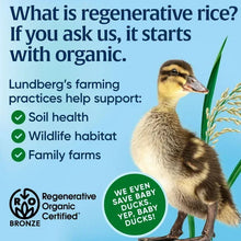 Regenerative organic rice graphic with a duck standing in tall grass
