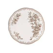 Stoneware dinner plate with rose and floral border, scalloped rim