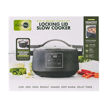 Slow cooker box with locking lid feature graphics