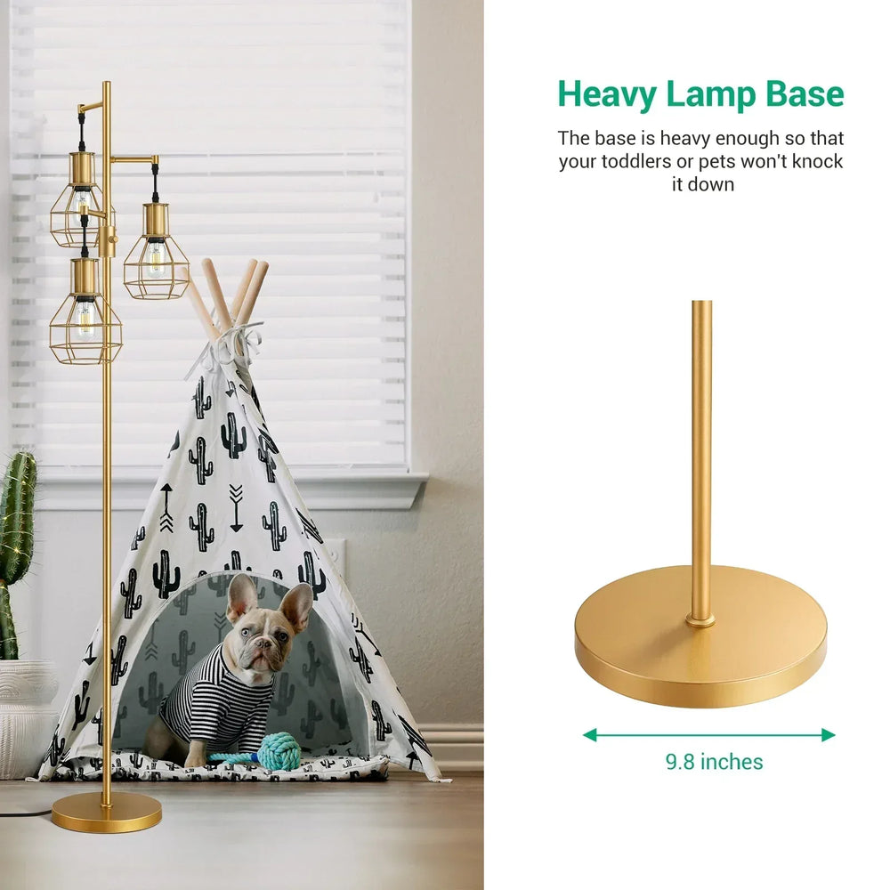 EDISHINE 65IN Farmhouse Industrial Black Floor Lamps for Living Room, Dimmable, Metal Standing Tree Lamp for Bedroom, Office, Home Decor, Lighting, 3 LED Bulb Included - USA MEGA SHOP