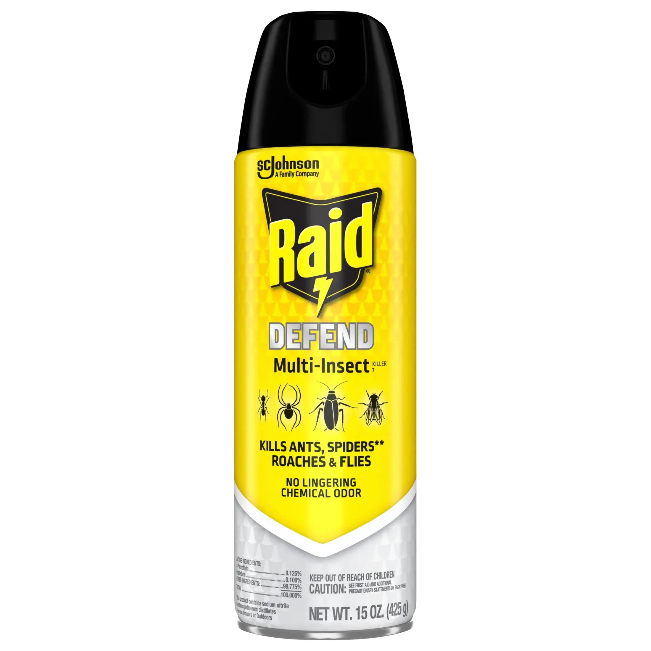 Raid Defense System Indoor and Outdoor Ants, Roaches, Spiders and Flies Insect Killer Bug Spray, 15 oz - USA MEGA SHOP