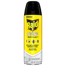 Raid bug spray can with yellow label, black cap, front view