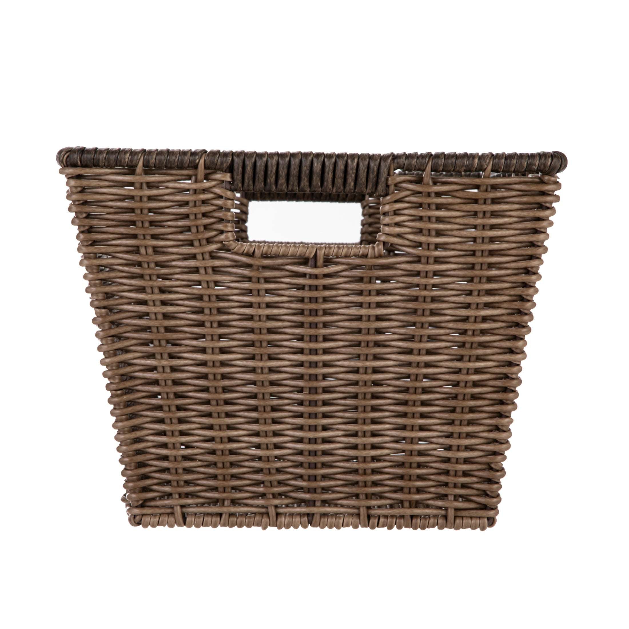 Better Homes & Gardens Large Poly Rattan Decorative Storage Basket with Handles, 14 in x 11 in x 8.5 in