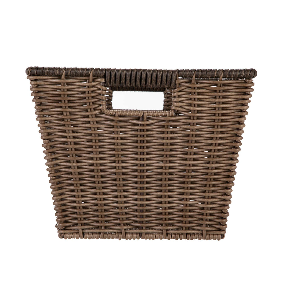 Better Homes & Gardens Large Poly Rattan Decorative Storage Basket with Handles, 14 in x 11 in x 8.5 in
